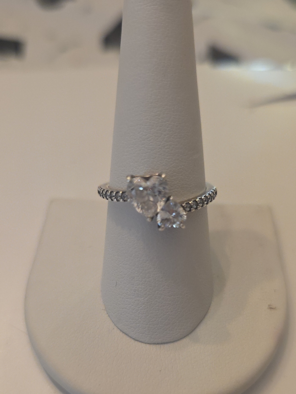 Pandora Silver Double Heart  Ring Size 9 1/2 PreOwned